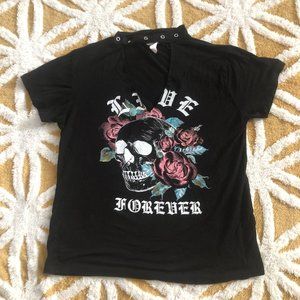 Rebel Society Black Rose Skull Shirt Sz. S